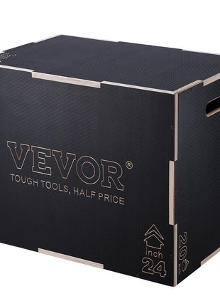 Black VEVOR storage box, 24-inch, made of durable wood with modern design, ideal for tough tool organization.