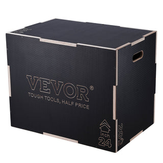 Black VEVOR storage box, 24-inch, made of durable wood with modern design, ideal for tough tool organization.