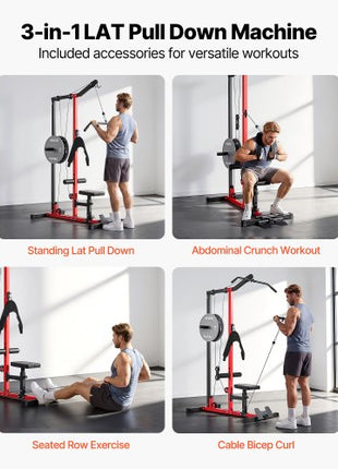 LAT Pull Down Machine, 3-in-1 Row Cable Machine, Cable Machines Home Gym with 3-Level Adjustable Seat, 4-Level Adjustable Foam Roller, Load 400 lbs Lat Tower for Back, Chest, Tricep, Black
