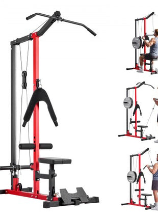 LAT Pull Down Machine, 3-in-1 Row Cable Machine, Cable Machines Home Gym with 3-Level Adjustable Seat, 4-Level Adjustable Foam Roller, Load 400 lbs Lat Tower for Back, Chest, Tricep, Black