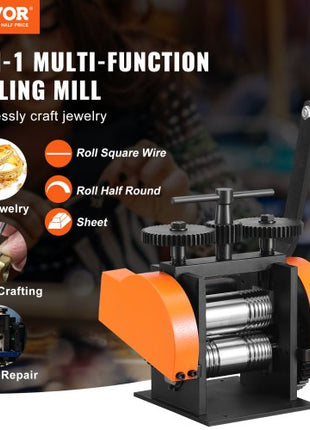 Rolling Mill, 1.77"/45 mm Jewelry Rolling Mill Machine, 1: 2.4 Gear Ratio, 3-in-1 Multi-function Rolling Mill, 0-6 mm Press Thickness for Metal Jewelry Making Sheet Square Wire Semicircle