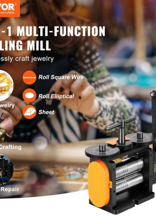 Rolling Mill, 2.24"/57 mm Jewelry Rolling Mill Machine, 1: 2 Gear Ratio, 3-in-1 Multi-function Rolling Mill, 0-5.5 mm Press Thickness for Metal Jewelry Making Sheet Square Wire Elliptical
