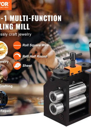 Rolling Mill, 2.95"/75 mm Jewelry Rolling Mill Machine, 1: 2 Gear Ratio, 3-in-1 Multi-function Rolling Mill, 0.03-6.5mm Press Thickness for Metal Jewelry Making Sheet Square Wire Semicircle