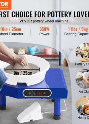 Pottery Wheel, 10in Ceramic Wheel Forming Machine, Foot Pedal ABS Detachable Basin, 60-300RPM Adjustable Speed Manual LCD Panel, Sculpting Tool Apron Accessory Kit for Work Art Craft DIY