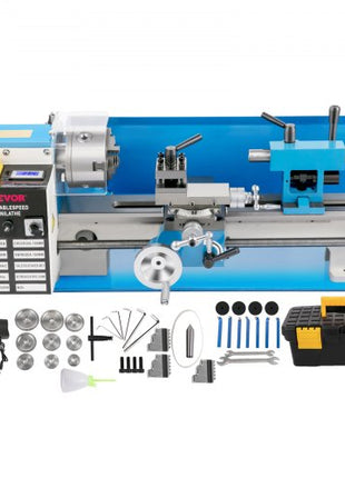 Compact Metal Lathe, 7"x14", Desktop Metalworking Lathe, 550W, Adjustable Speed up to 2250 RPM, Includes 3-jaw Chuck and Digital Display, Precision Crafting Lathe with Tool Box for Metalworki