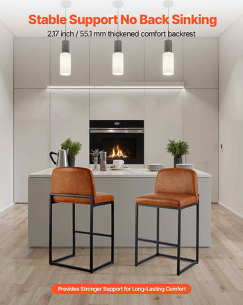 Bar Stool Set of 4, 27 inch Counter Height Stools, Modern PU Leather Counter Barstool with Backrest, Metal Legs, Easy Assembly Armless Bar Chair, Island Barstool for Kitchen, Dining Room, Brown