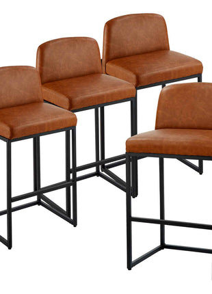 Bar Stool Set of 4, 27 inch Counter Height Stools, Modern PU Leather Counter Barstool with Backrest, Metal Legs, Easy Assembly Armless Bar Chair, Island Barstool for Kitchen, Dining Room, Brown