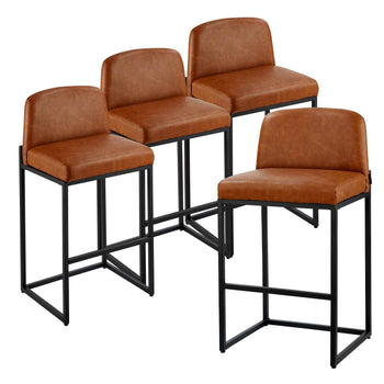 Bar Stool Set of 4, 27 inch Counter Height Stools, Modern PU Leather Counter Barstool with Backrest, Metal Legs, Easy Assembly Armless Bar Chair, Island Barstool for Kitchen, Dining Room, Brown