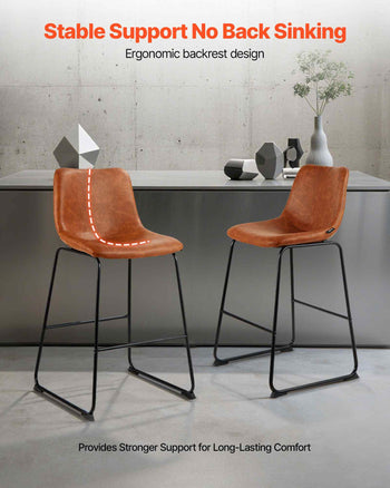 Bar Stool Set of 4, 26 inch Counter Height Stools, Modern PU Leather Counter Barstool with Backrest, Metal Legs, Easy Assembly Armless Bar Chair, Island Barstool for Kitchen, Dining Room, Brown