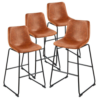 Bar Stool Set of 4, 26 inch Counter Height Stools, Modern PU Leather Counter Barstool with Backrest, Metal Legs, Easy Assembly Armless Bar Chair, Island Barstool for Kitchen, Dining Room, Brown