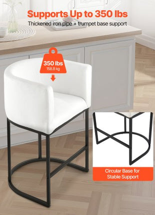 Bar Stool Set of 3, 25 inch Counter Height Stools, Counter Barstool with Backrest, Arm, Metal Frame, and Footrest, Accent Fabric Bar Chair, Island Barstools for Kitchen, Dining Room, White