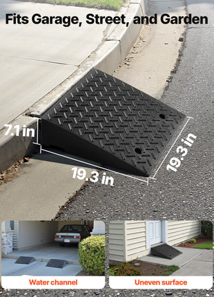 Driveway Curb Ramp, 7000 lbs Load Capacity, 7 Inches Rise Height Heavy Duty Curbside Bridge Ramp with Drainage Tank for Wheelchairs, Strollers, Motorcycles, Cars, Lawn Mowers & Trailers, 2 Pack