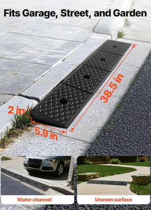 Rubber Curb Ramp, 33069 lbs Load Capacity, 2 Inches Rise Height Heavy Duty Rubber Threshold Ramp with Drainage Tank for Wheelchairs, Strollers, Motorcycles, Cars, Lawn Mowers & Trailers, 2 Pack