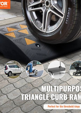 Rubber Curb Ramp 2 Pack, 6" Rise Height Heavy-Duty 33069 lbs/15 T Capacity Threshold Ramps, Driveway Ramps with Stable Grid Structure for Cars, Wheelchairs, Bikes, Motorcycles