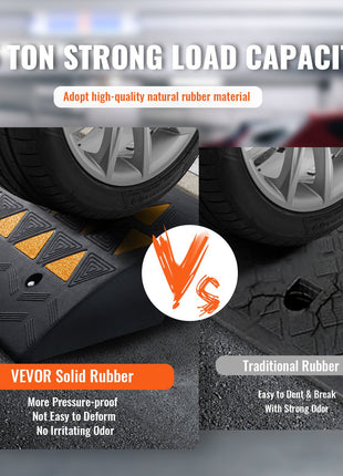 VEVOR solid rubber parking curb, 15-ton capacity, pressure-proof, no odor, with yellow safety markings, durable and sturdy.