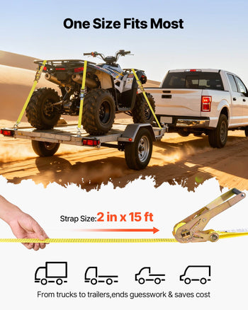 Ratchet Straps, 2 in x 15 ft, Heavy Duty Tie Down Straps with Double J Hook, 5000 lbs Break Strength, Carry Bag, Tie Down Ratcheting for Moving, Trailers, Motorcycles, Kayaks, Car Roof, 6 Pack