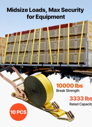 Ratchet Straps, 2 in x 30 ft, Heavy Duty Tie Down Straps with Double J Hook, 10,000 lbs Break Strength, Tie Down Ratcheting for Moving, Trailers, Motorcycles, Kayaks, Car Roof, 10 Pack