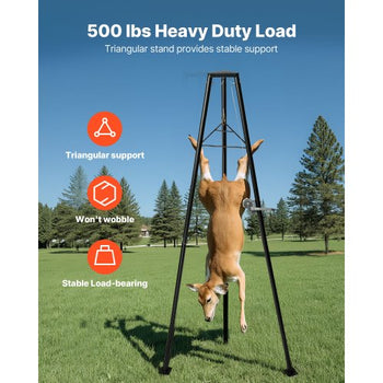 Tripod Deer Hoist, 500 lbs Load Capacity, Hunting Game Hoist Winch Lift with Gambrel & Manual Winch, Hunting Game Skinning and Cleaning Accessory for Cleaning, Skinning, and Moving, Black