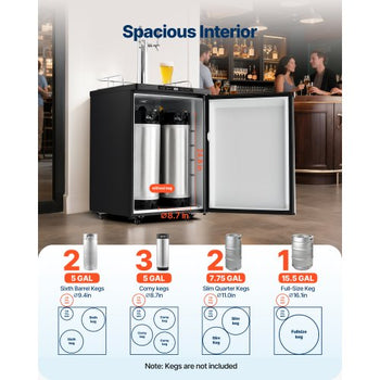 Beer Kegerator, Dual Tap Home Draft Beer Dispenser for Ball Lock, Full Size Keg Refrigerator with 5lbs CO2 Tank, Hold 2 Sixth / 2 Slim / 3 Ball lock keg, 162L
