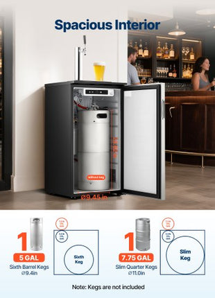 Beer Kegerator, Single Tap Commercial Draft Beer Dispenser for D system, Refrigerator With Shelves, Hold 1 Sixth Keg, 2.5lbs CO2 Tank, 92L