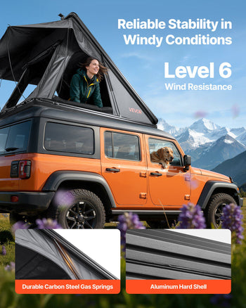 Rooftop Tent Hard Shell, 2-3 Person Aluminum Roof Top Tent Hardshell with Tri-Color LED Light & Thick Mattress, Waterproof Windproof Overland Camping Car Roof Rack Suitable for Jeep SUV Pickup