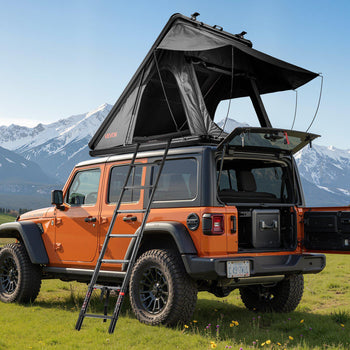 Rooftop Tent Hard Shell, 2-3 Person Aluminum Roof Top Tent Hardshell with Tri-Color LED Light & Thick Mattress, Waterproof Windproof Overland Camping Car Roof Rack Suitable for Jeep SUV Pickup
