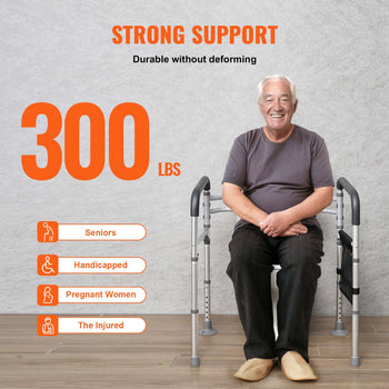 Toilet Safety Rail, 300 LBS Foldable Toilet Seat with Non-Slip Handles, Portable Versatile Toilet Handrails with Reinforced Aluminum Alloy Tube, Fit for Seniors, Pregnant Women & the Injured