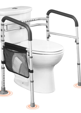 Toilet Safety Rail, 300 LBS Foldable Toilet Seat with Non-Slip Handles, Portable Versatile Toilet Handrails with Reinforced Aluminum Alloy Tube, Fit for Seniors, Pregnant Women & the Injured