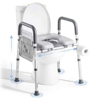 Raised Toilet Seat with Arms, 400 lbs Load Capacity, Adjustable Height and Width, Commode Cushion Padded Elevated Toilet Seat Riser with Handles for Seniors, Elderly, Handicap, Disabled, Adults