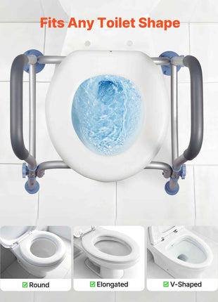 Raised Toilet Seat with Arms, 300 lbs Load Capacity, Adjustable Height, Widened Commode Elevated Toilet Seat Riser with Handles and Splash Guard for Seniors, Elderly, Handicap, Disabled, Adults
