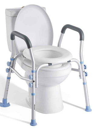 Raised Toilet Seat with Arms, 300 lbs Load Capacity, Adjustable Height, Widened Commode Elevated Toilet Seat Riser with Handles and Splash Guard for Seniors, Elderly, Handicap, Disabled, Adults