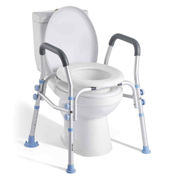 Raised Toilet Seat with Arms, 300 lbs Load Capacity, Adjustable Height, Widened Commode Elevated Toilet Seat Riser with Handles and Splash Guard for Seniors, Elderly, Handicap, Disabled, Adults