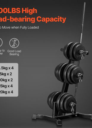 Weight Plate Rack, L Frame Weight Plate Tree for 2-Inch Weight Plates, Standard Weight Plate Tree, 1000 lbs Load Capacity Weight Storage Holder, Home Gym Barbell Rack Storage Stand, Black