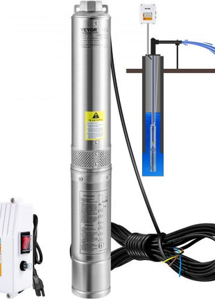 Deep Well Submersible Pump, 1.5HP 115V/60Hz, 37gpm 276ft Head, with 33ft Cord & External Control Box, 4\" Stainless Steel Water Pump for Industrial, Irrigation and Home Use, IP68 Waterproof