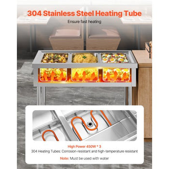 3-Pan Commercial Food Warmer, Electric Steam Table with Independent Temperature Control, 450W x 3 Stainless Steel Buffet Catering Food Warmer with Undershelf, for Restaurant Party
