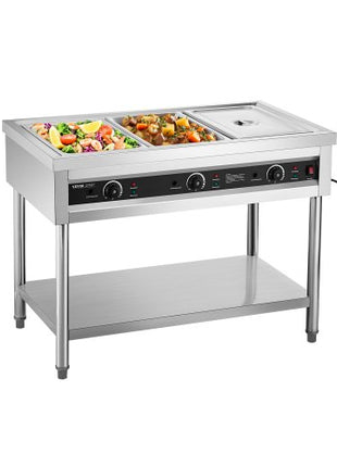 3-Pan Commercial Food Warmer, Electric Steam Table with Independent Temperature Control, 450W x 3 Stainless Steel Buffet Catering Food Warmer with Undershelf, for Restaurant Party