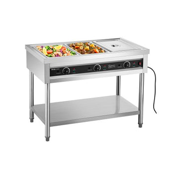 3-Pan Commercial Food Warmer, Electric Steam Table with Independent Temperature Control, 450W x 3 Stainless Steel Buffet Catering Food Warmer with Undershelf, for Restaurant Party