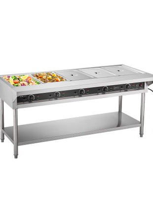 5-Pan Commercial Food Warmer, Electric Steam Table with Independent Temperature Control, 750W x 5 Stainless Steel Buffet Catering Food Warmer with Undershelf and Workspace, for Restaurant