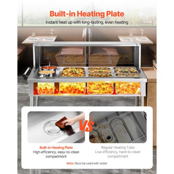 Commercial Food Warmer, 7 Pans + 2 Pots Electric Steam Table, 1800W Professional Buffet Catering Food Warmer with Shield Undershelf Wheels, Stainless Steel Server for Party Restaurant Hotel
