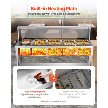 Commercial Electric Food Warmer, 7 Pans + 2 Pots Steam Table, 1800W Professional Buffet Catering Food Warmer with Shield Undershelf Wheels, Stainless Steel Server for Party Restaurant