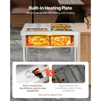 6-Pan Commercial Food Warmer, 6 x 1/3 Pans Electric Steam Table, 1500W Professional Buffet Catering Food Warmer with Undershelf, Stainless Steel Server for Restaurant Party Hotel