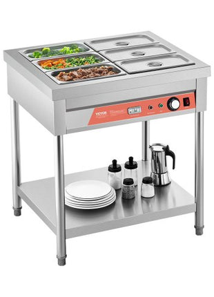 6-Pan Commercial Food Warmer, 6 x 1/3 Pans Electric Steam Table, 1500W Professional Buffet Catering Food Warmer with Undershelf, Stainless Steel Server for Restaurant Party Hotel
