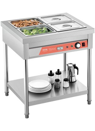 4-Pan Commercial Food Warmer, 4 x 1/2 Pans Electric Steam Table, 1500W Professional Buffet Catering Food Warmer with Undershelf, Stainless Steel Server for Restaurant Party Hotel