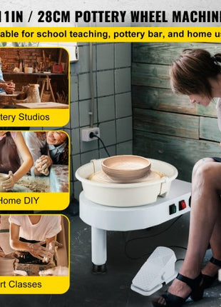 Pottery Wheel, 11in Ceramic Wheel Forming Machine, 0-300RPM Speed Manual Adjustable 0-7.8in Lift Leg, Foot Pedal Detachable Basin, Sculpting Tool Accessory Kit for Work Art Craft DIY