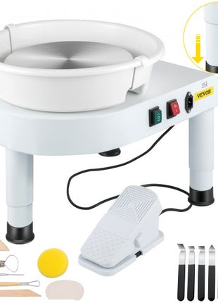 Pottery Wheel, 11in Ceramic Wheel Forming Machine, 0-300RPM Speed Manual Adjustable 0-7.8in Lift Leg, Foot Pedal Detachable Basin, Sculpting Tool Accessory Kit for Work Art Craft DIY