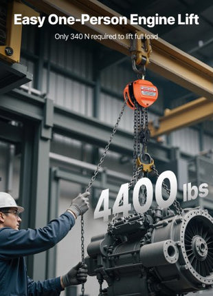 Hand Chain Hoist, 2 Ton 4400 lbs Capacity, Manual Chain Block with Upgrade G80 Galvanized Chain, 20 ft Lifting Height, Heavy Duty Pulley Hoist for Garage Warehouse Automotive Machinery, Orange