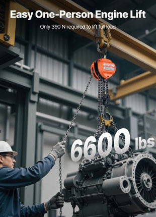 Hand Chain Hoist, 3 Ton 6600 lbs Capacity, Manual Chain Block with Upgrade G80 Galvanized Chain, 20 ft Lifting Height, Heavy Duty Pulley Hoist for Garage Warehouse Automotive Machinery, Orange