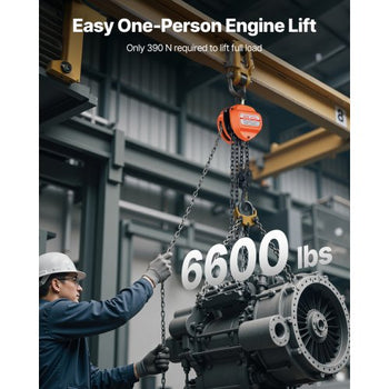 Hand Chain Hoist, 3 Ton 6600 lbs Capacity, Manual Chain Block with Upgrade G80 Galvanized Chain, 20 ft Lifting Height, Heavy Duty Pulley Hoist for Garage Warehouse Automotive Machinery, Orange