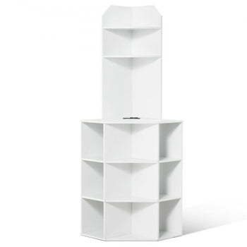 64" Tall Corner Storage Cabinet, 6 Tiers Wooden Storage Cabinet with USB Ports and Outlets & Adjustable Shelves, Freestanding Corner Cabinet for Living Room, Kitchen, Laundry Room, White