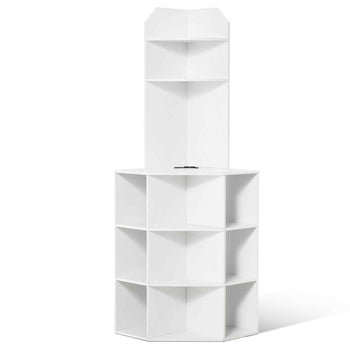 64" Tall Corner Storage Cabinet, 6 Tiers Wooden Storage Cabinet with USB Ports and Outlets & Adjustable Shelves, Freestanding Corner Cabinet for Living Room, Kitchen, Laundry Room, White